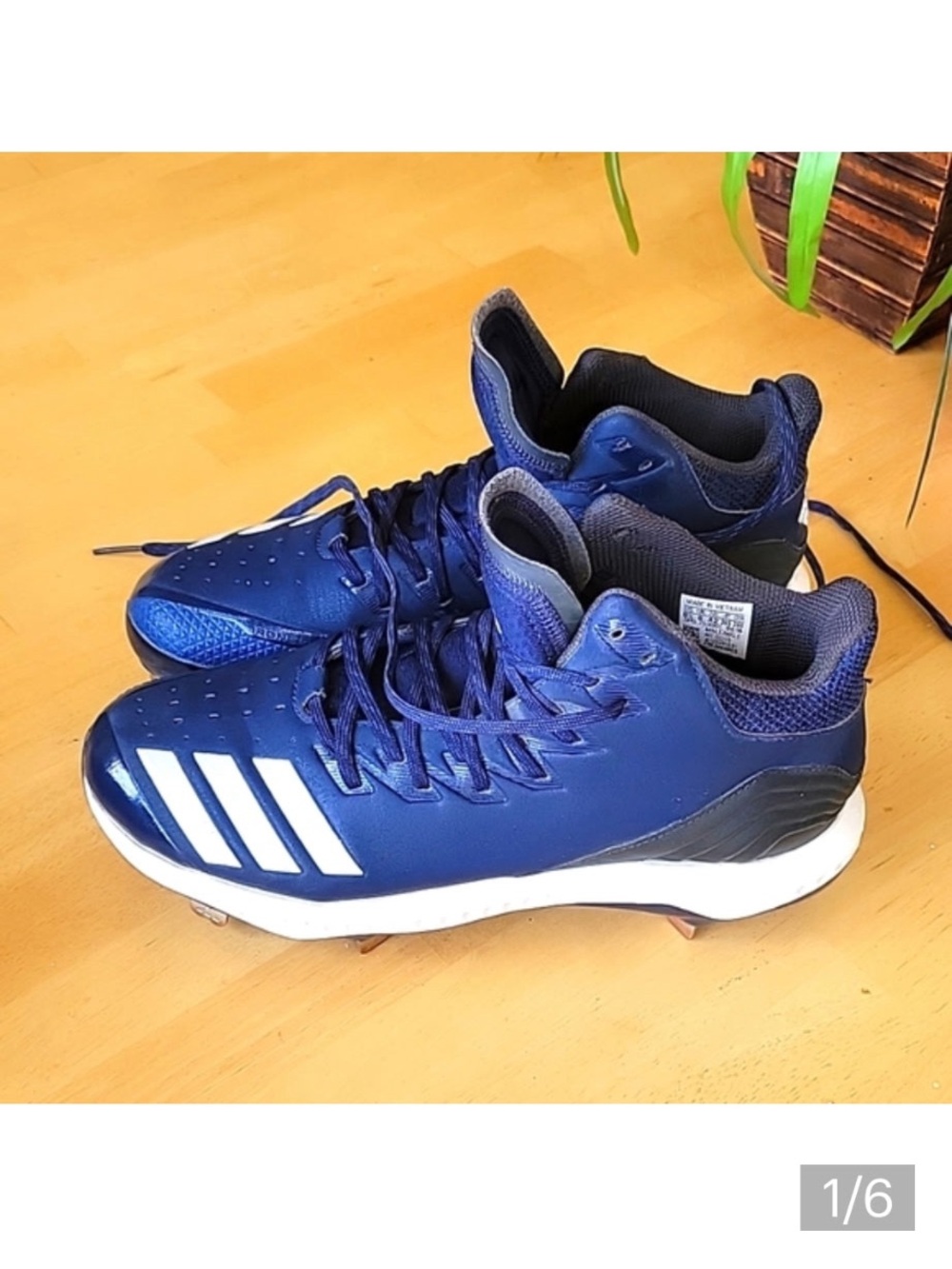 Boys Navy Blue Athletic Cleats with White Accents